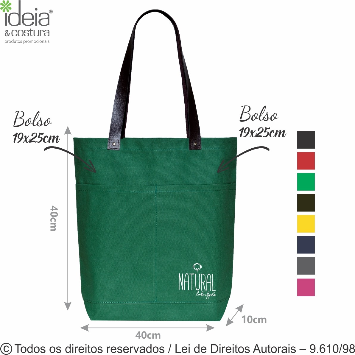 11LC SACOLA DE LONA COLORIDA 40X40X10CM VERDE BANDEIRA COM MARROM CAFE