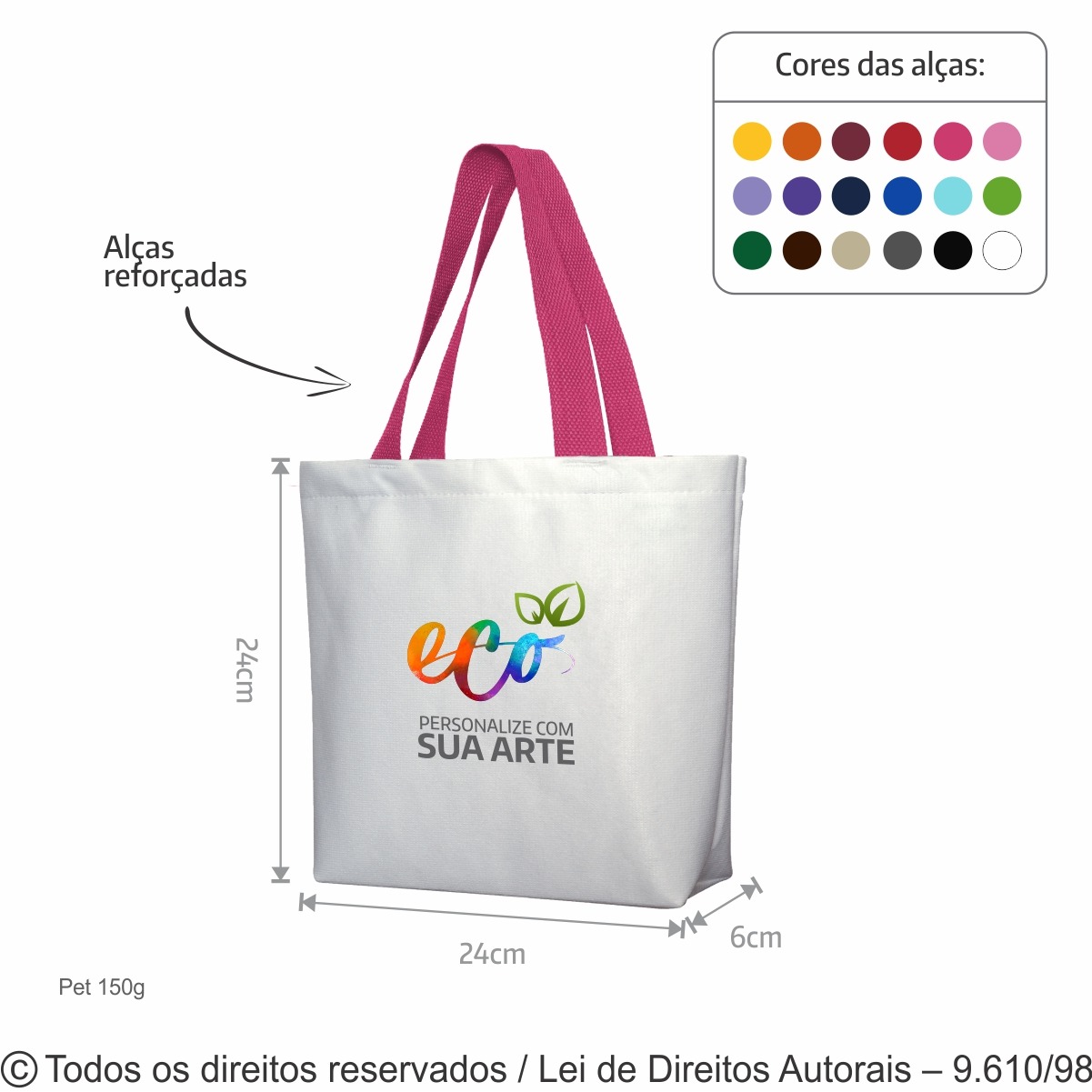 30PFC SACOLA DE PET 150G  24X24X6CM BRANCO COM PINK