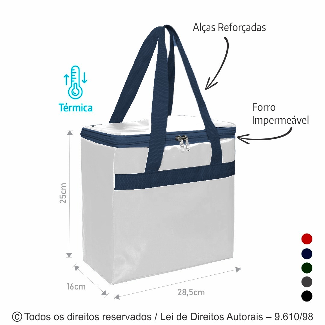 243CB BOLSA TERMICA DE CORDOBA 28,5X25X16CM BRANCO COM AZUL MARINHO