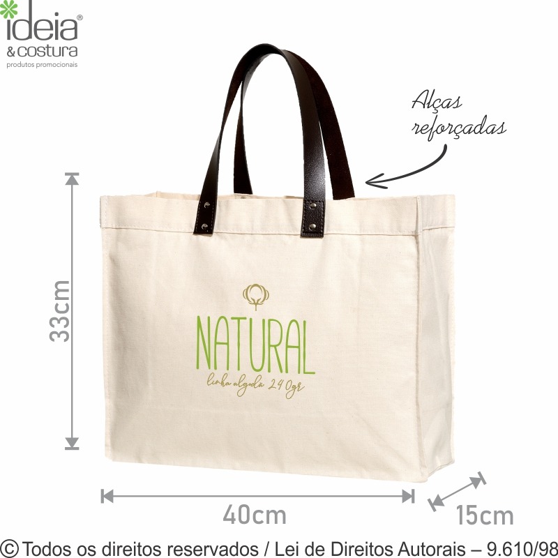 260LB SACOLA DE LONA 240G 40x33x15CM NATURAL CAFÉ