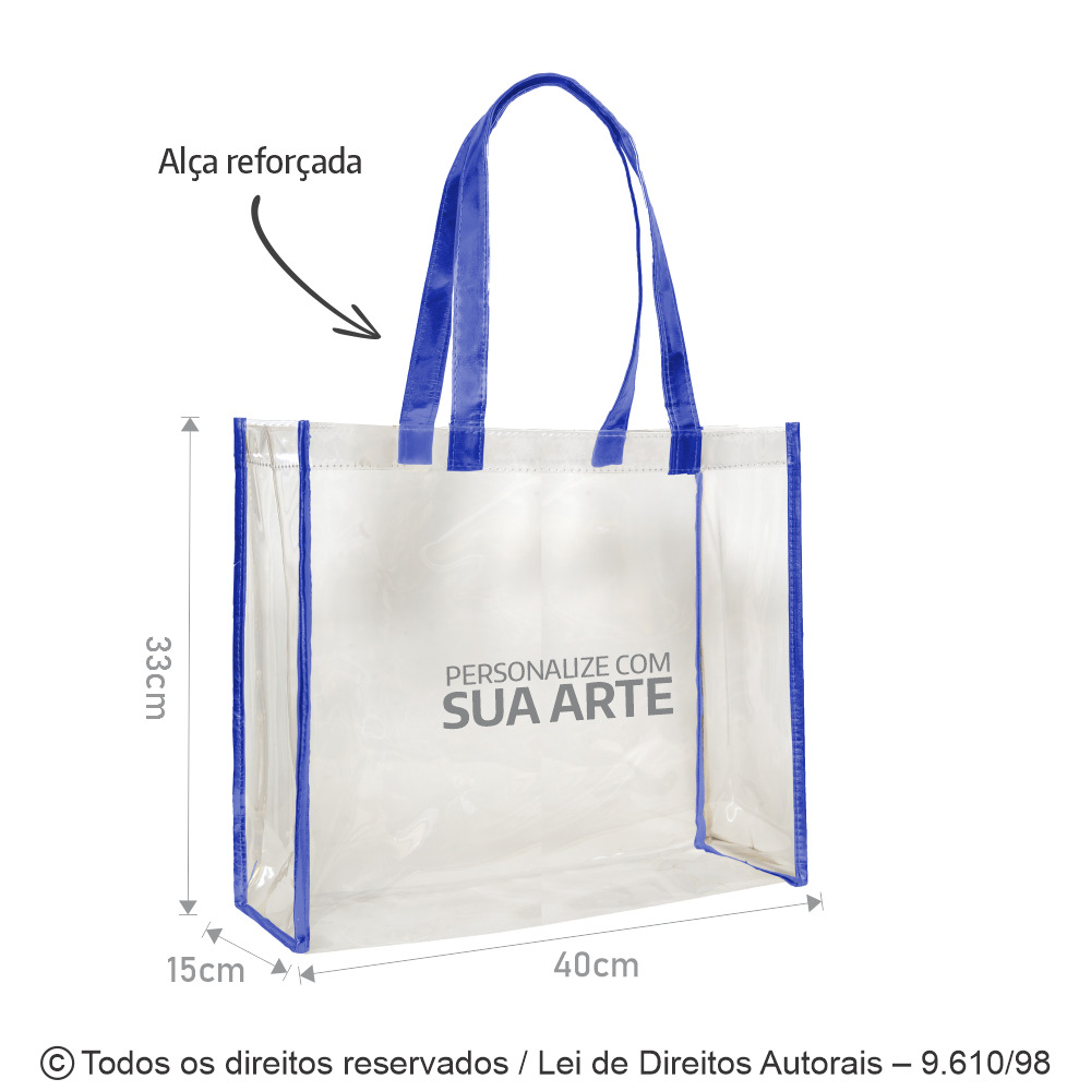 SM580 SACOLA DE PVC 040 40X33X15CM CRISTAL COM AZUL ROYAL