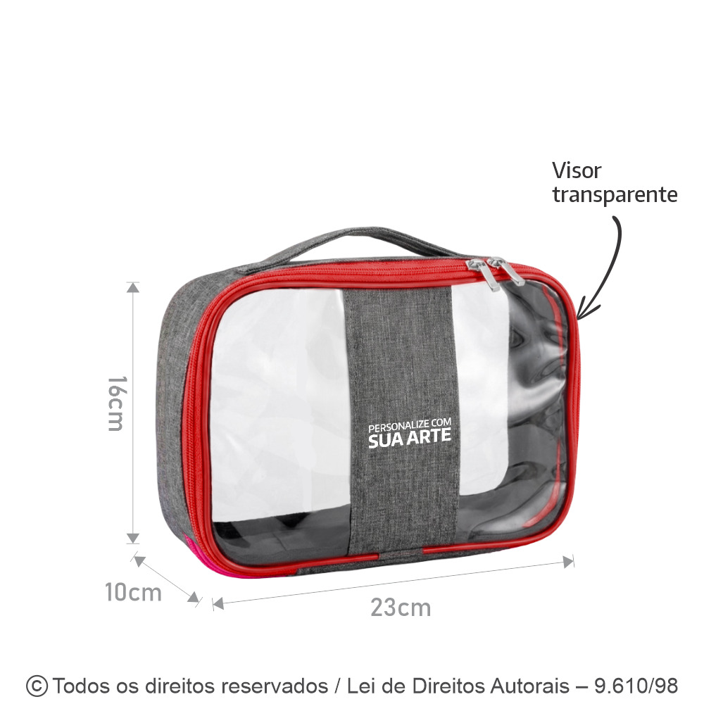 514PVCM ORGANIZADOR DE TECIDO MESCLA VISOR CRISTAL 030 23X16X10CM COM VERMELO