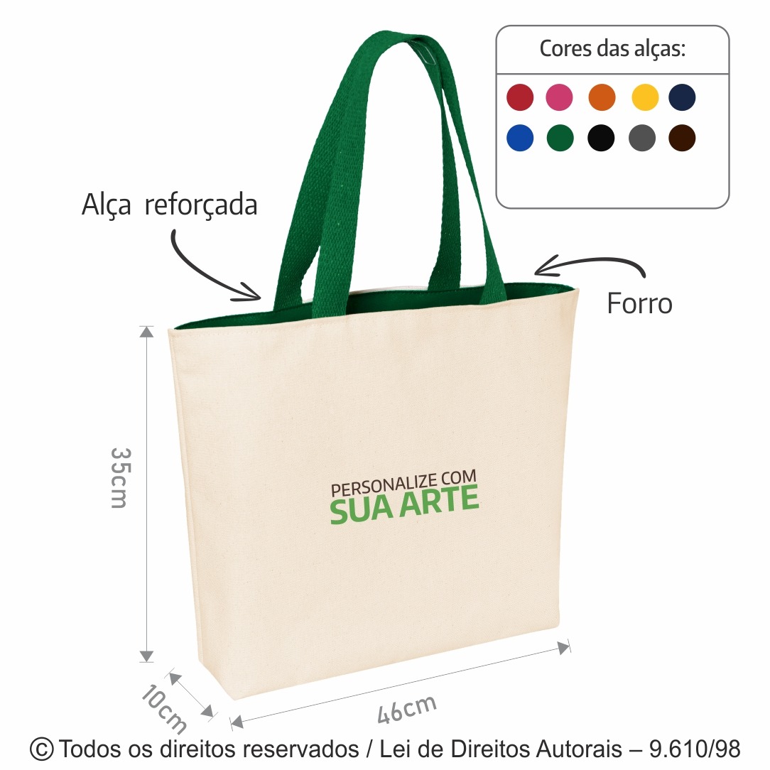 19LFC SACOLA DE LONA 240L 46X35X10CM NATURAL COM VERDE BANDEIRA