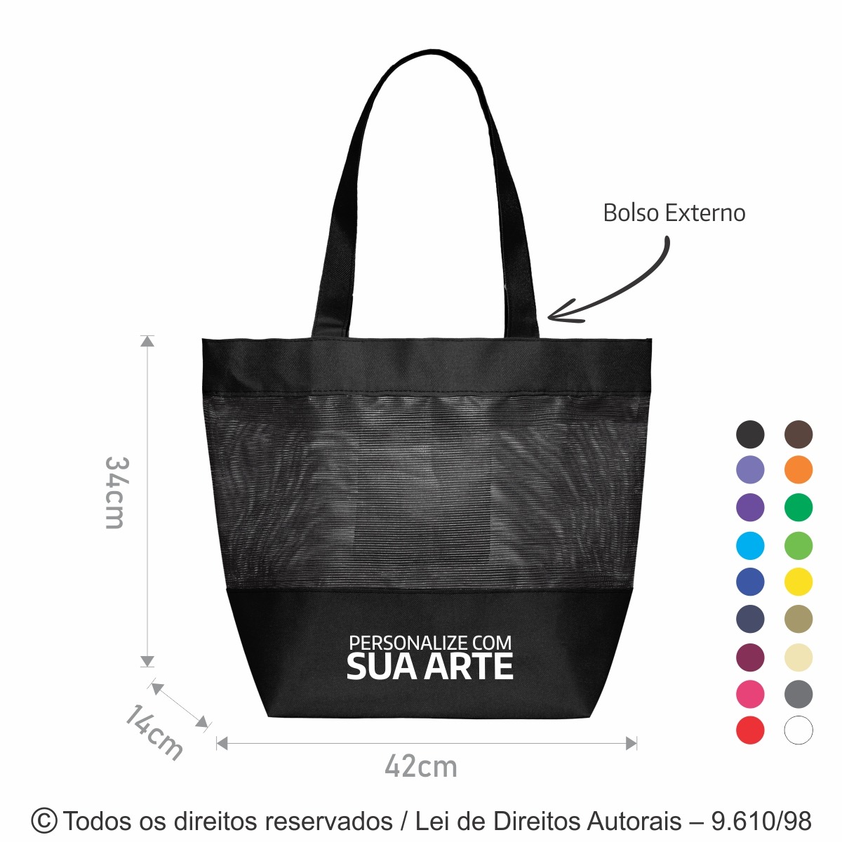 43SFC BOLSA DE PRAIA NYLON COM TELA 42X34X14CM PRETO