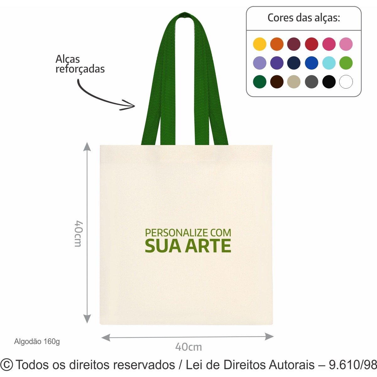 5AFC SACOLA DE ALGODAO 160G 40X40CM NATURAL COM VERDE BANDEIRA