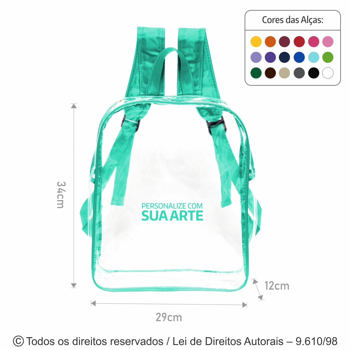 M24 MOCHILA EM PVC 020 28X33X10CM CRISTAL COM VERDE PROFUNDO