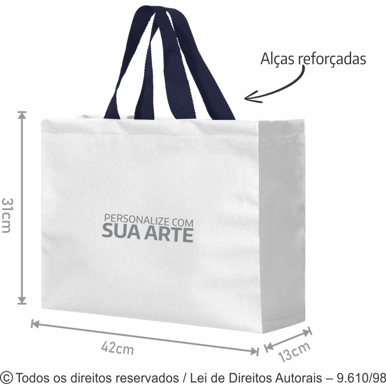 SM476 SACOLA  DE PET 150G 42X31X13CM BRANCO COM AZUL MARINHO