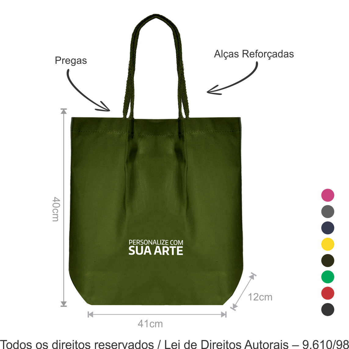315LCFC SACOLA DE LONA COLORIDA 41X40X12CM VERDE VERDE MILITAR