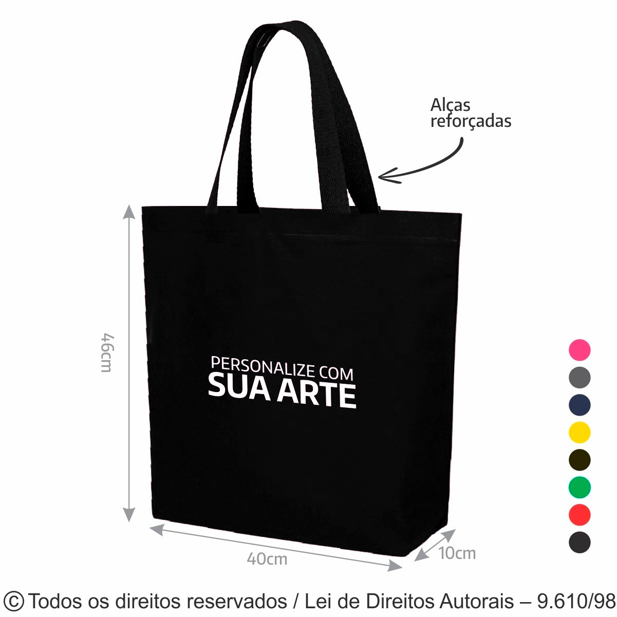 2LC SACOLA DE LONA COLORIDA 46X40X10CM PRETO