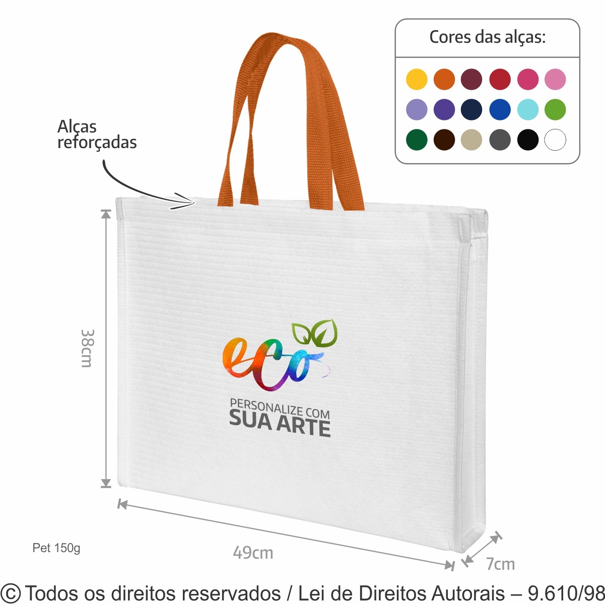 13PFC SACOLA  DE PET 150G  49X38X7CM BRANCO COM LARANJA