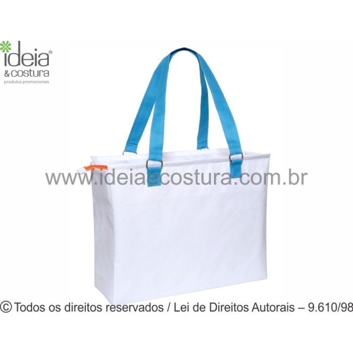 206N SACOLA DE NYLON 600G 45X35X15CM BRANCO COM AZUL TURQUESA