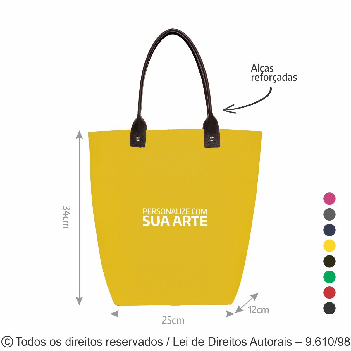 188LCB SACOLA DE LONA COLORIDA ALCA DE CORINO 35X34X12CM AMARELO