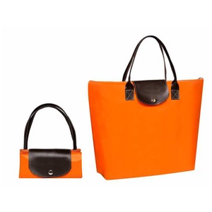 144N SACOLA DOBRAVEL NYLON 70 PVC  43X31X10CM LARANJA COM CAFE