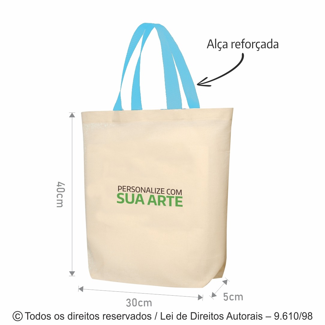 171AFC SACOLA DE ALGODAO 160G 30X40x5CM NATURAL COM AZUL BEBE
