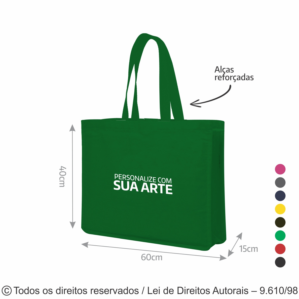 SM513 SACOLA DE LONA COLORIDA 60X40X15CM VERDE BANDEIRA