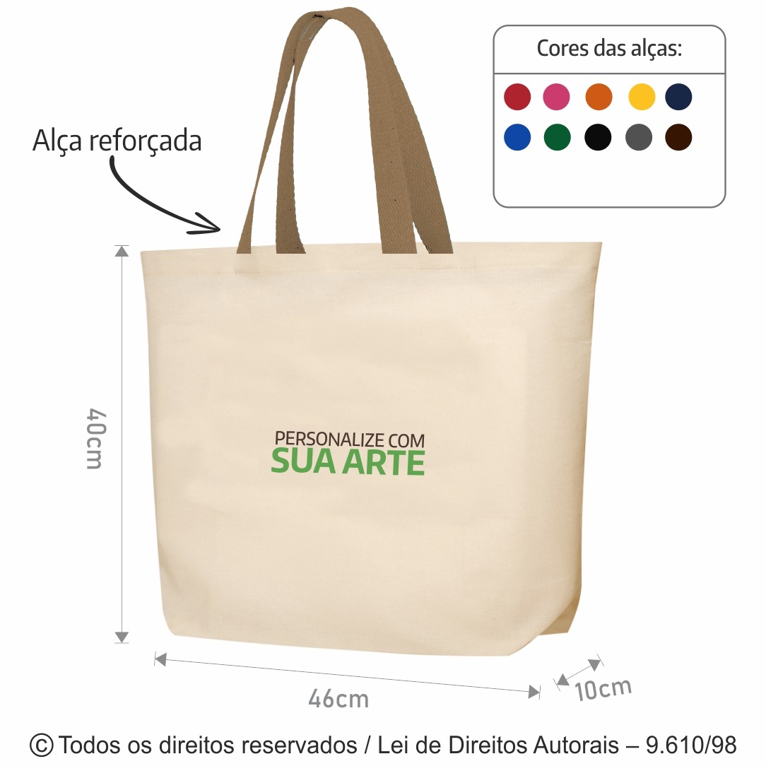 2LFC SACOLA DE LONA 240G 46X40X10CM NATURAL COM CAQUI