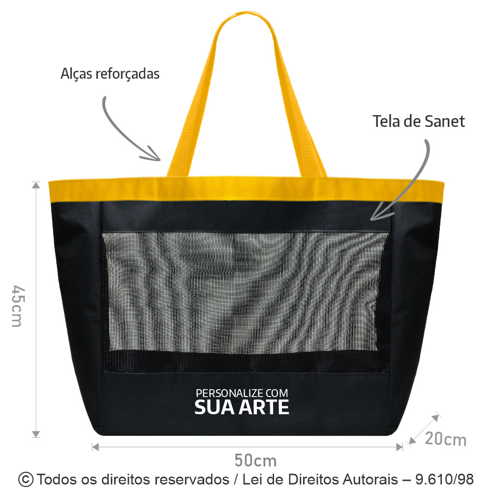 SM576 SACOLA PARA USO INTERNO DE TELA SANET 50X45X20CM PRETO COM AMARELO
