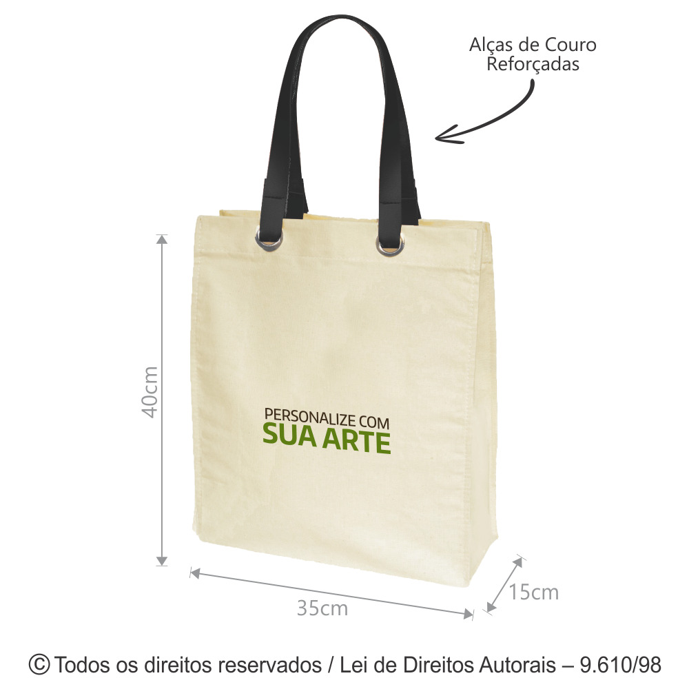 322L SACOLA DE LONA 240G 35X40X15CM NATURAL COM PRETO