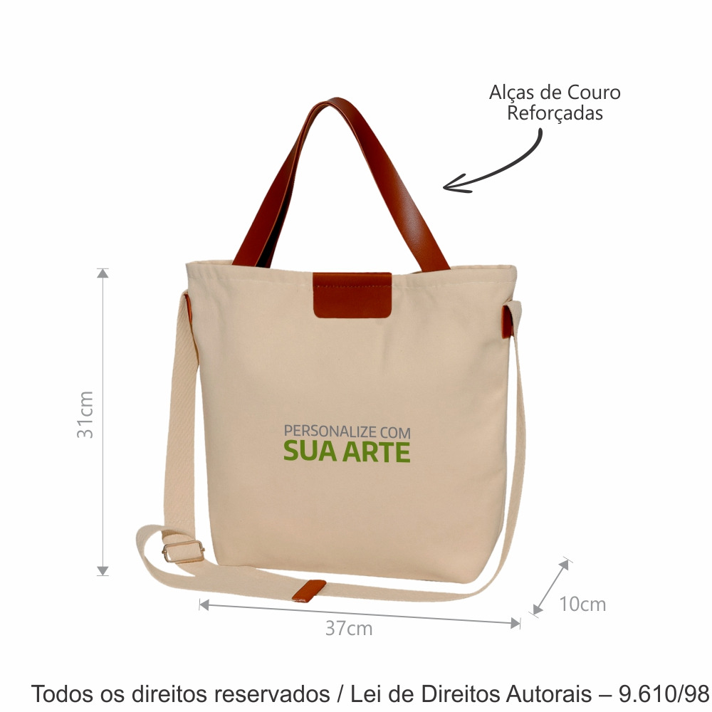 317L SACOLA DE LONA 240G 37X31X10CM NATURAL COM CARAMELO