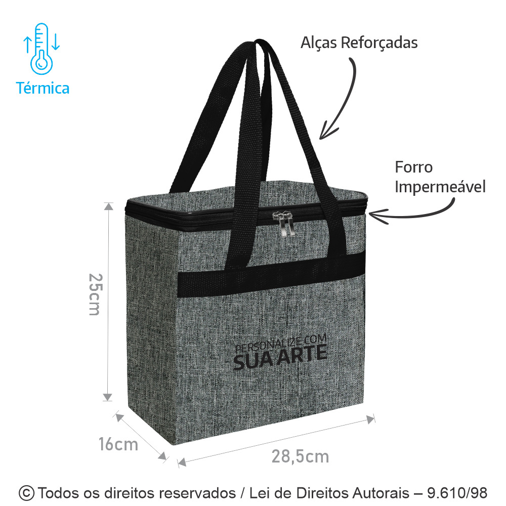 243M BOLSA TERMICA TECIDO MESCLA 28,5X25X16CM CINZA ESCURO PRETO