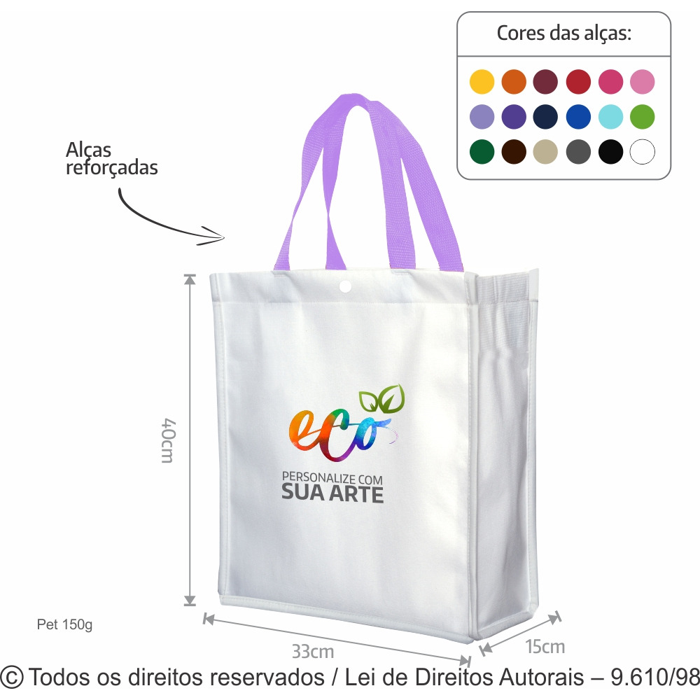 SM555 SACOLA DE PET 150G 33X40X15CM BRANCO COM LILAS