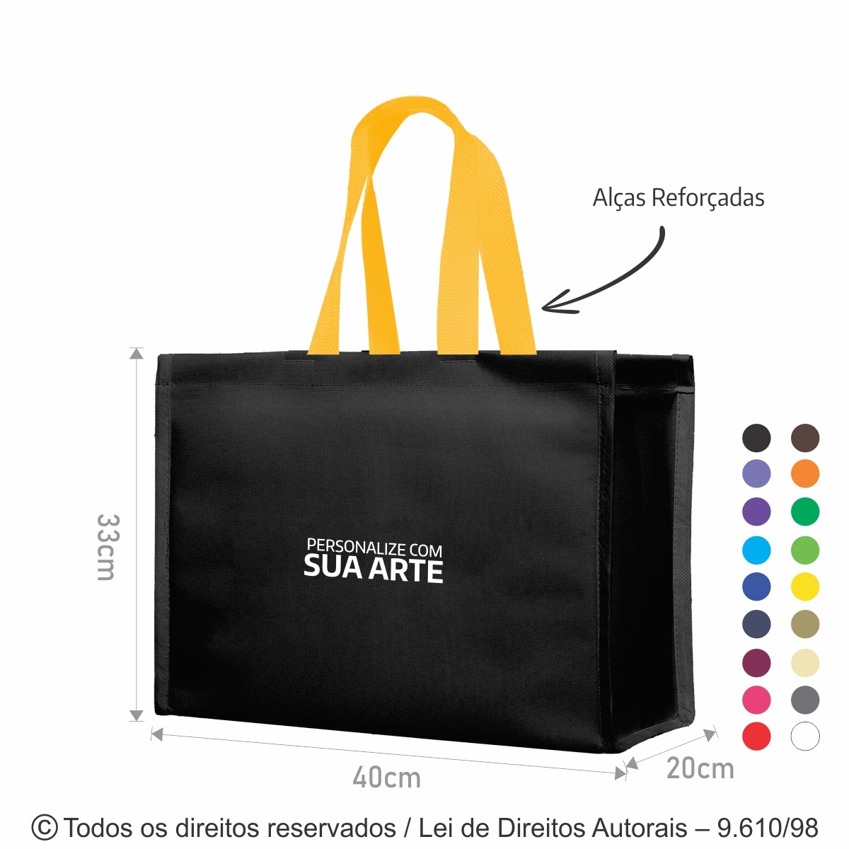 SM154 SACOLA DE NYLON 600G 40X32X20CM PRETO COM AMARELO
