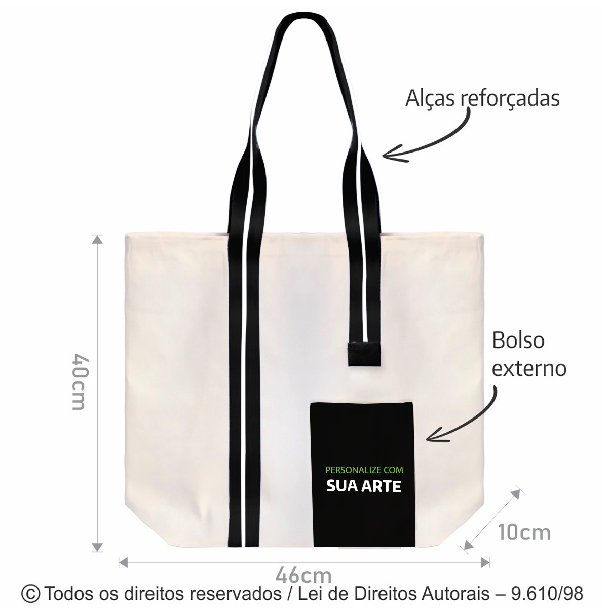 SM505 SACOLA DE LONA 240G 46X40X10CM NATURAL BICOLOR PRETO COM PALHA