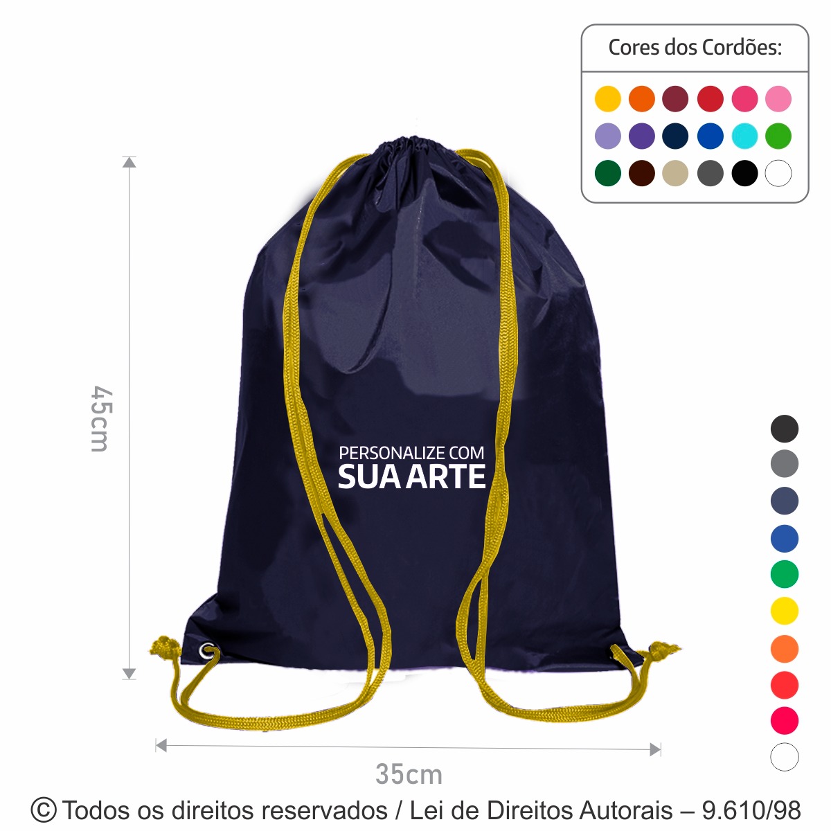 M5 MOCHILA DE NYLON 70 EMBORRACHADO 35X45CM AZUL MARINHO COM AMARELO