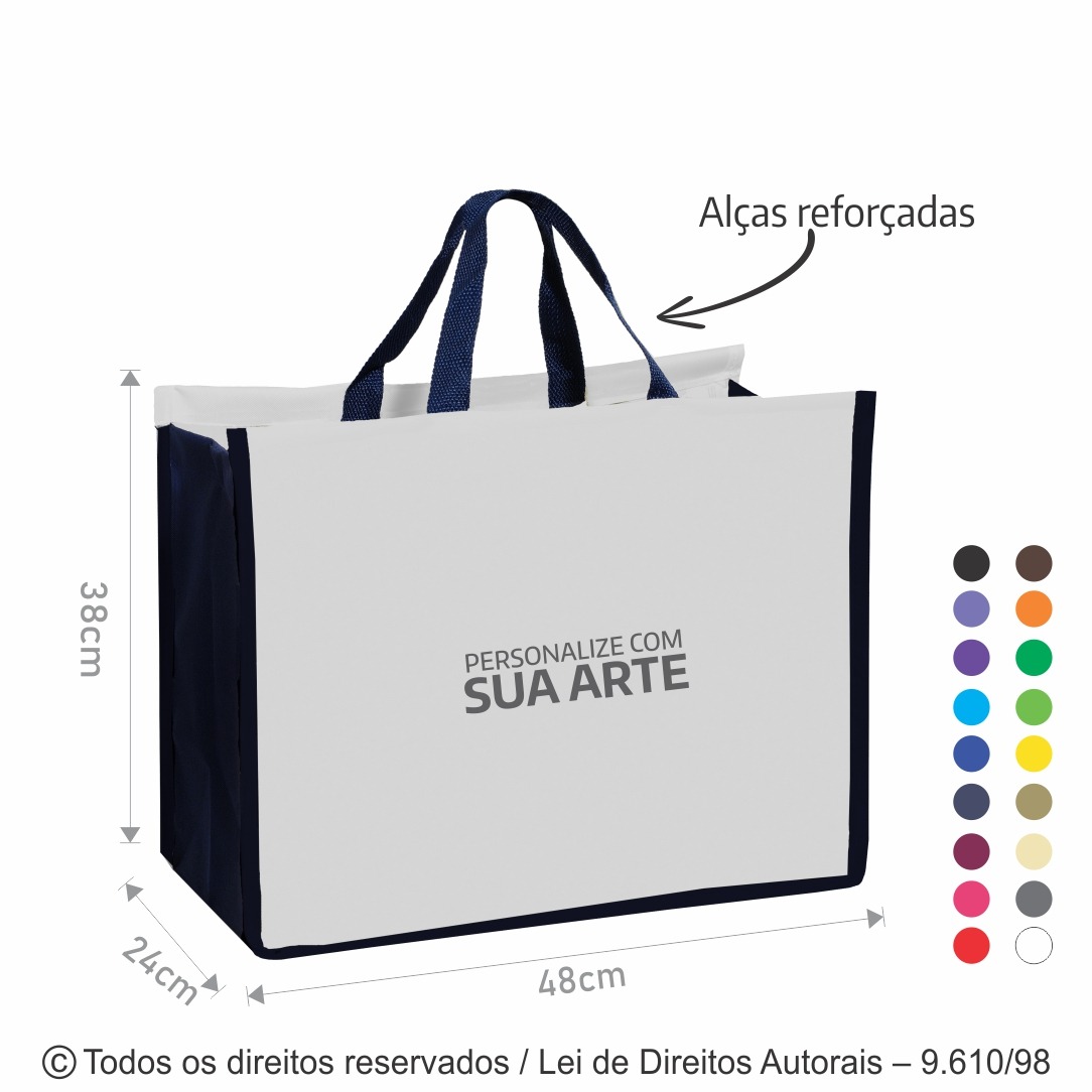 104N SACOLA DE NYLON 600G 48X38X24CM BRANCO COM AZUL MARINHO
