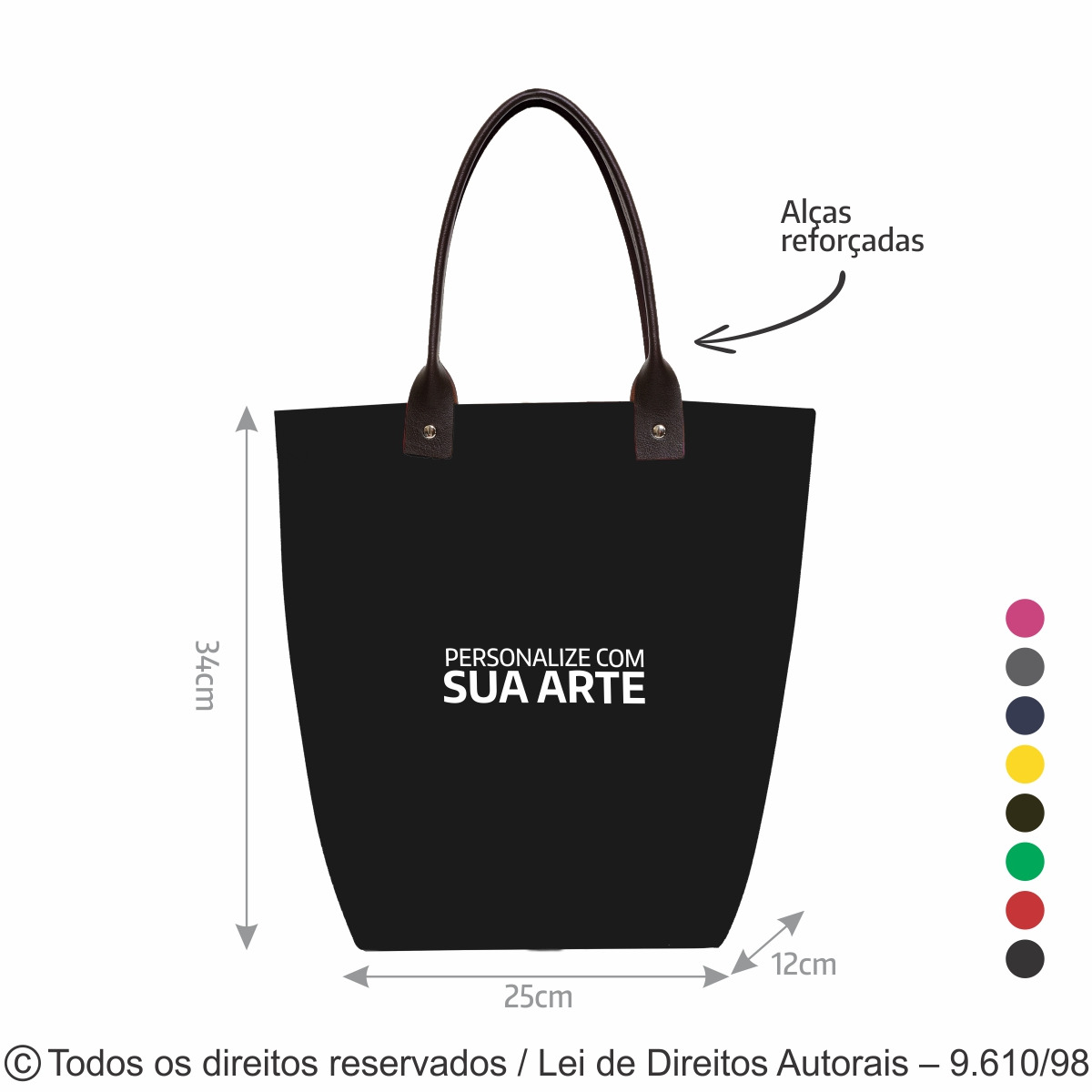 188LCB SACOLA DE LONA COLORIDA ALCA DE CORINO 35X34X12CM PRETO