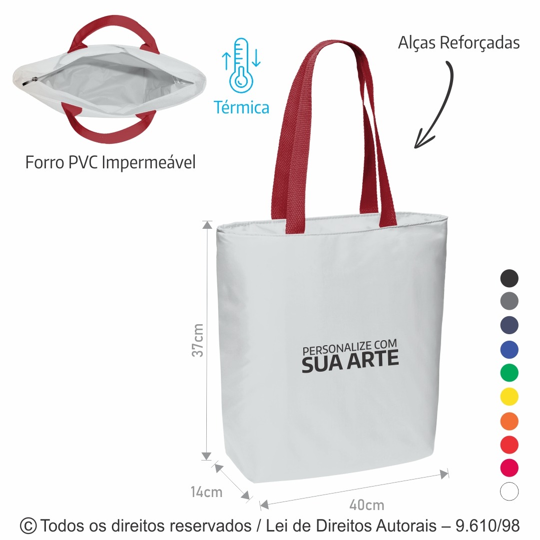128N SACOLA TERMICA 10 LITROS EM NYLON 70 RESINADO 40X37X14CM  BRANCO COM VERMELHO