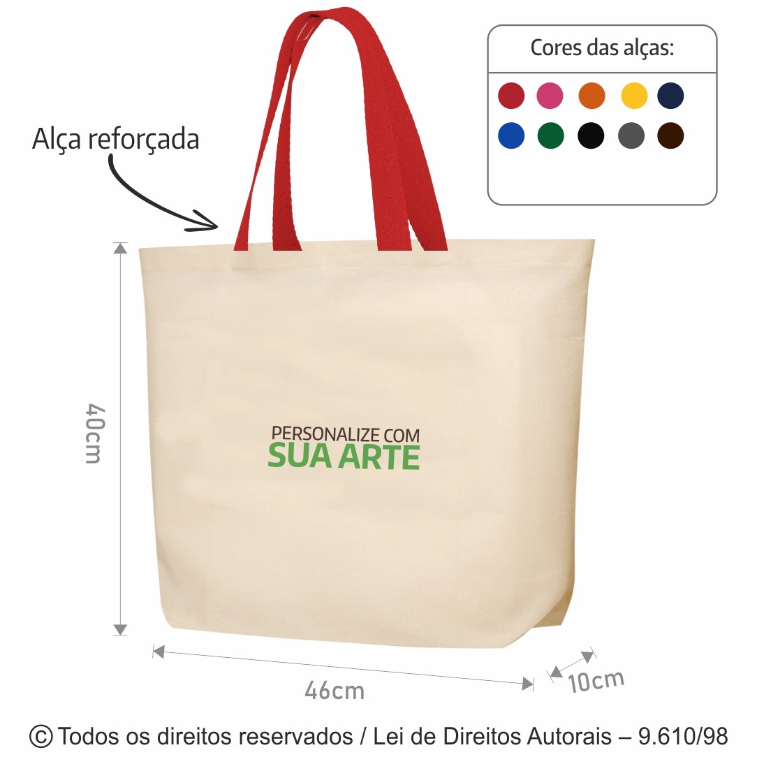 2LFC SACOLA DE LONA 240G 46X40X10CM NATURAL COM VERMELHO