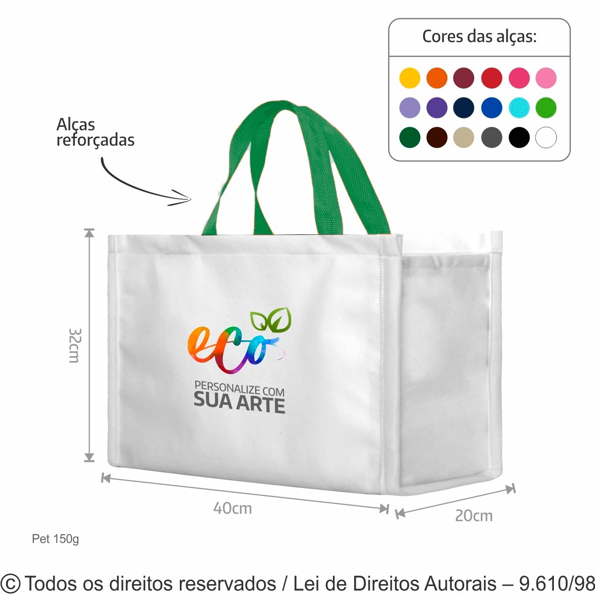 SM473 SACOLA DE PET 150G 40X32X20CM BRANCO COM VERDE BANDEIRA