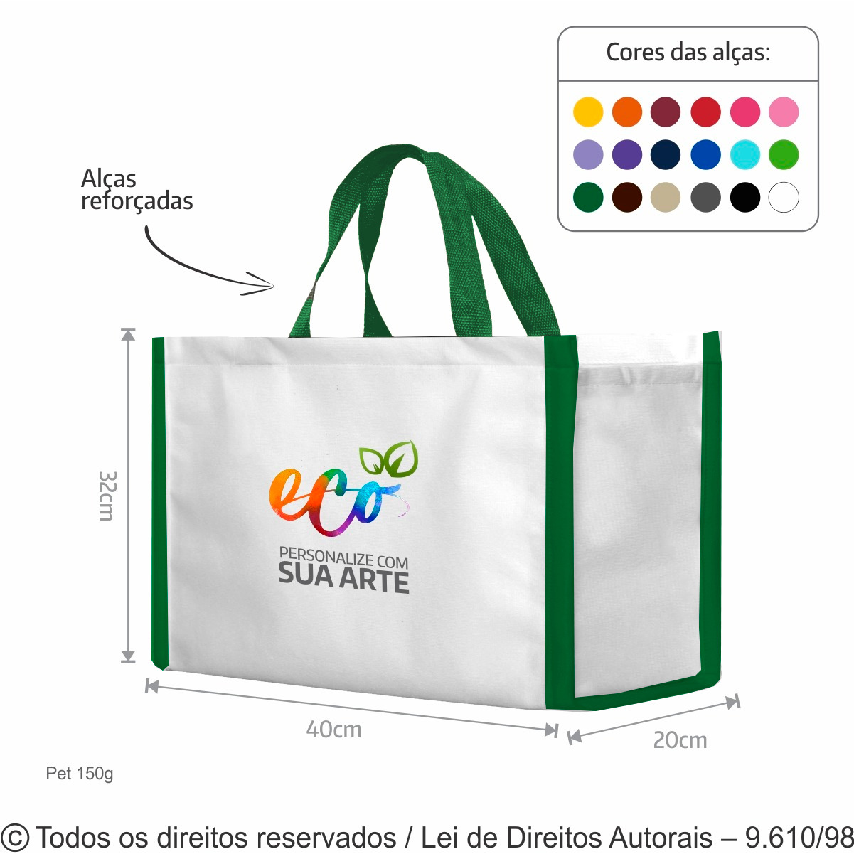 12PFCDC SACOLA DE PET 150G 40X32X20CM BRANCO COM VERDE BANDEIRA