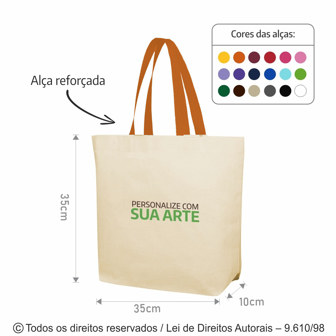 24AFC SACOLA DE ALGODAO 160G 35X35X10CM NATURAL COM LARANJA