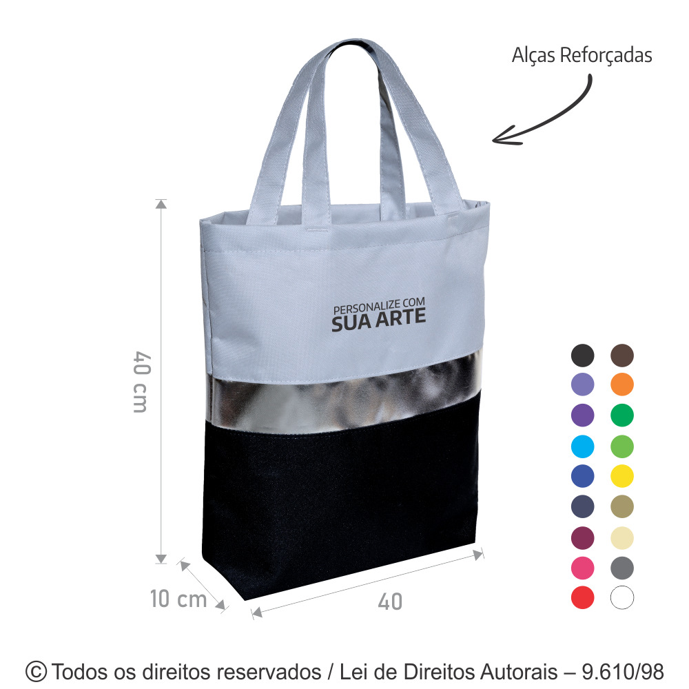 288N SACOLA DE NYLON 600G 40X40X10CM CINZA PRATA E PRETO