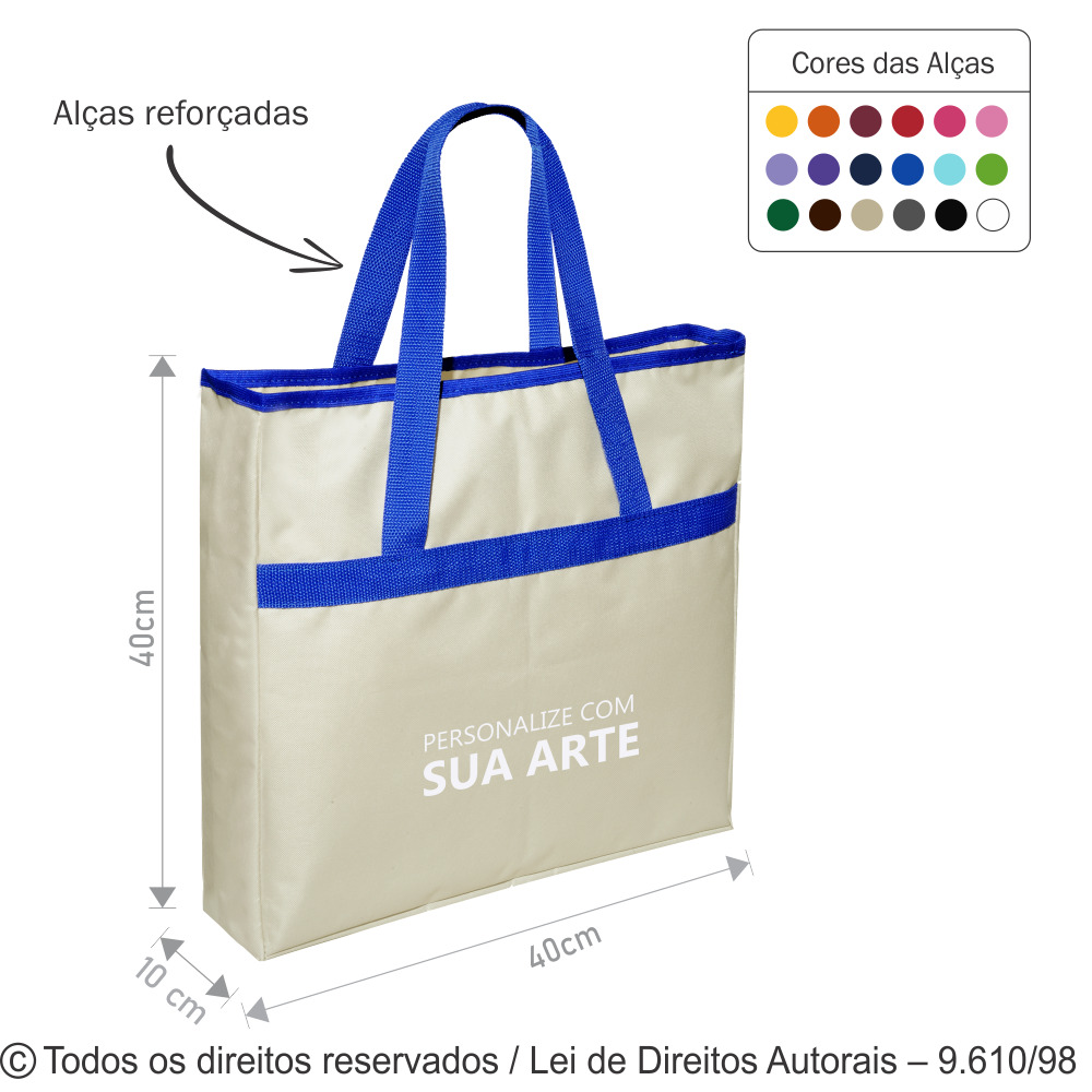 305N SACOLA DE NYLON 600G 40X40X10CM CREME COM AZUL ROYAL