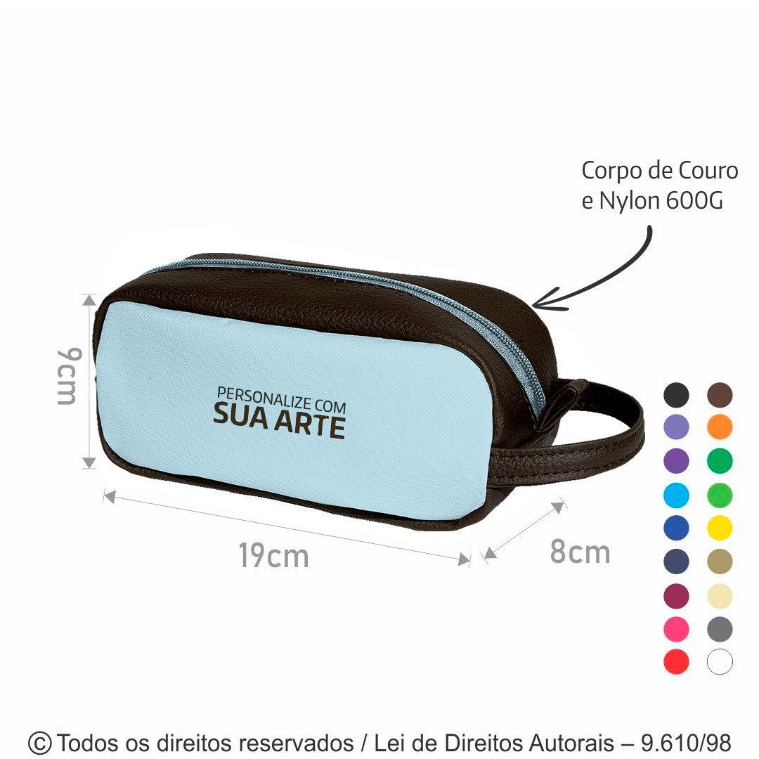 N90 NECESSAIRE DE NYLON 600G E CORINO 19X9X8CM AZUL BEBE COM CAFE