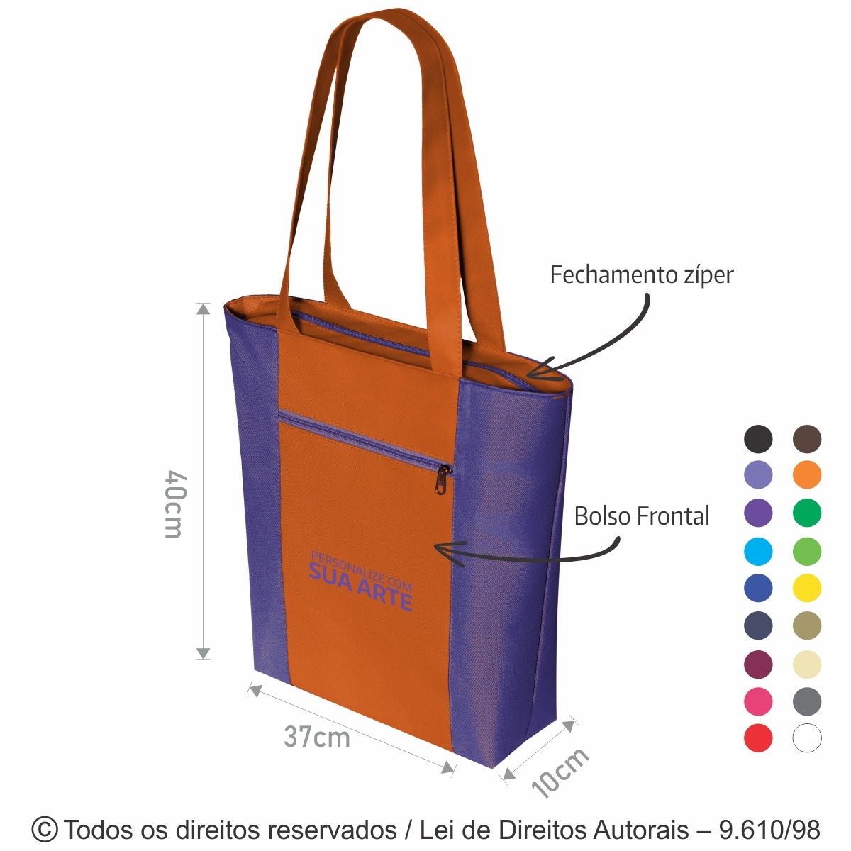 72N SACOLA  DE NYLON 600G 37X40X10CM LARANJA COM ROXO