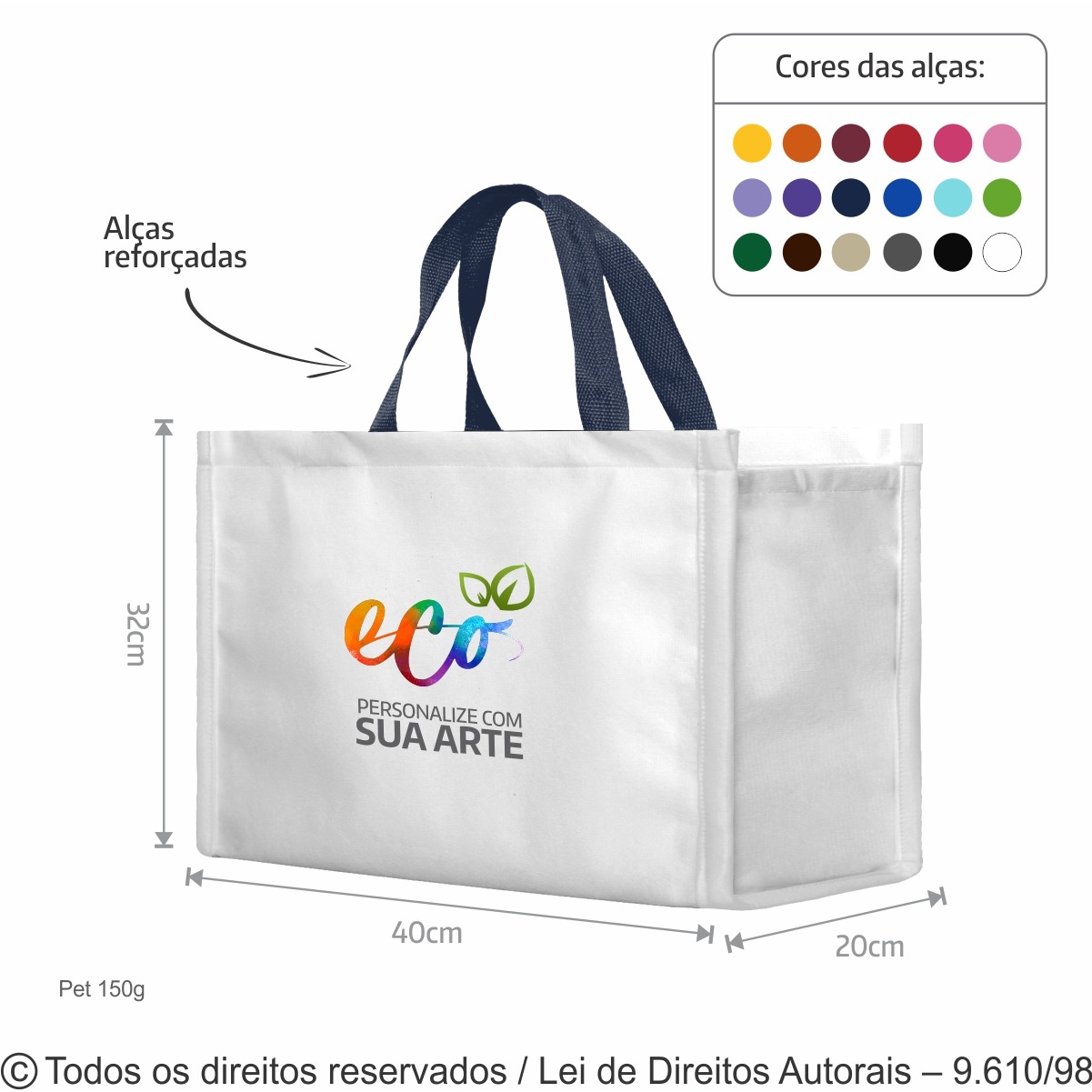 12PFC SACOLA  DE PET 150G  40X32X20CM BRANCO COM AZUL MARINHO
