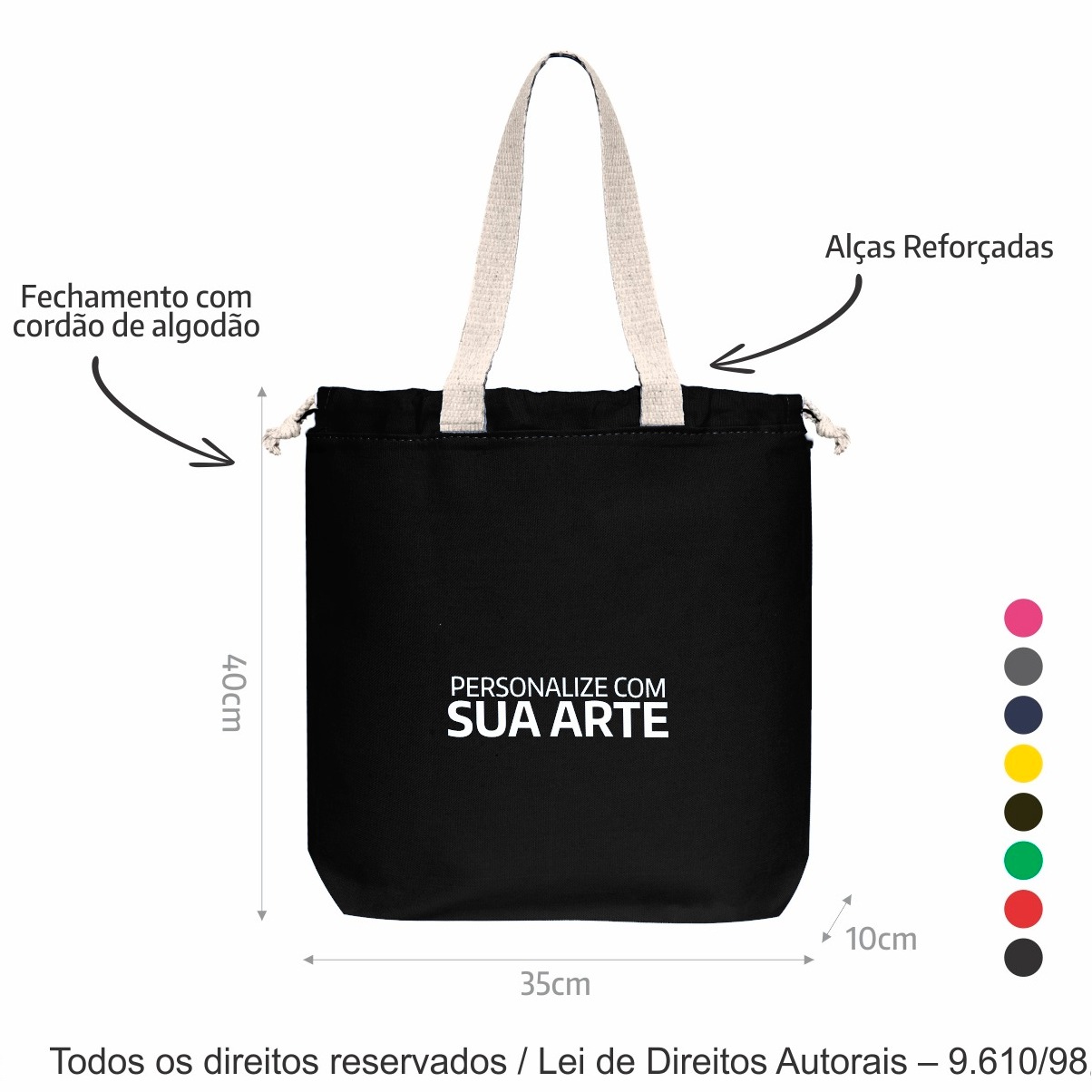 277LC SACOLA DE LONA COLORIDA 35X40X10CM PRETO COM CRU