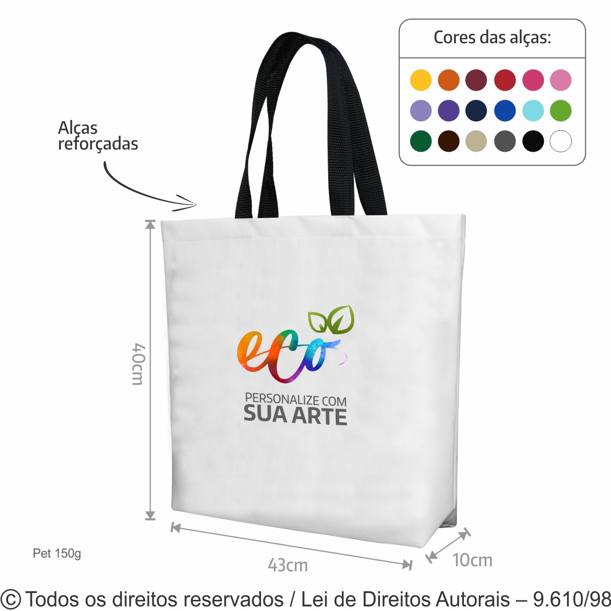 161PFC  SACOLA DE PET 150G  43X40X10CM BRANCO COM PRETO