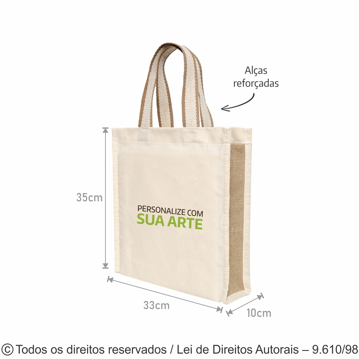 187LJ SACOLA DE LONA 240G LATERAL DE JUTA F-9 33X35X10CM NATURAL