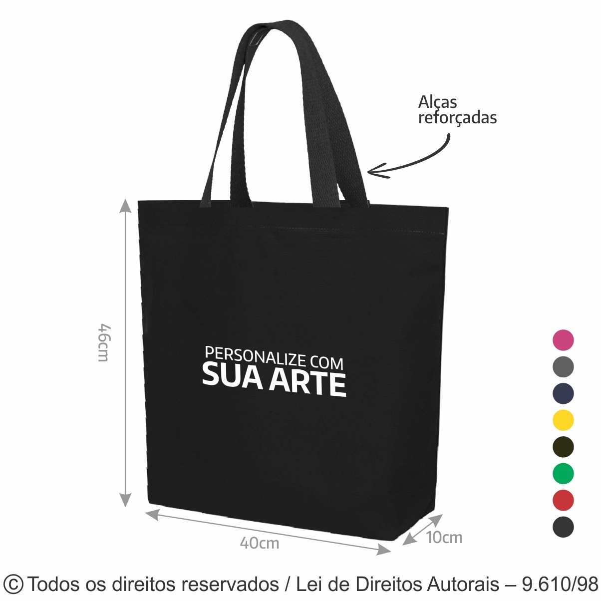2LCFC SACOLA DE LONA COLORIDA 46X40X10CM PRETO