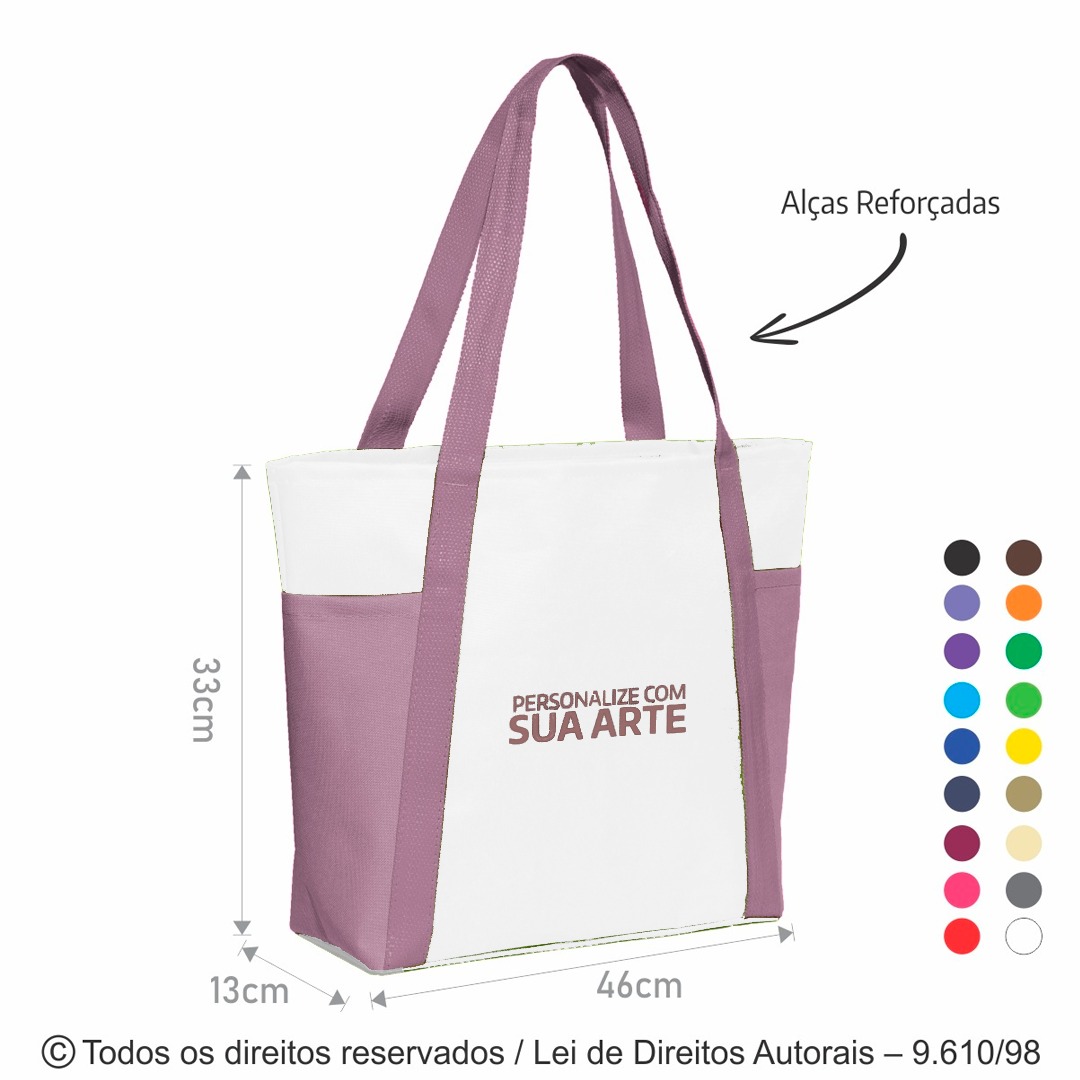141N SACOLA DE PRAIA DE NYLON 600G 46X33X13CM BRANCO COM ROSA BEBE