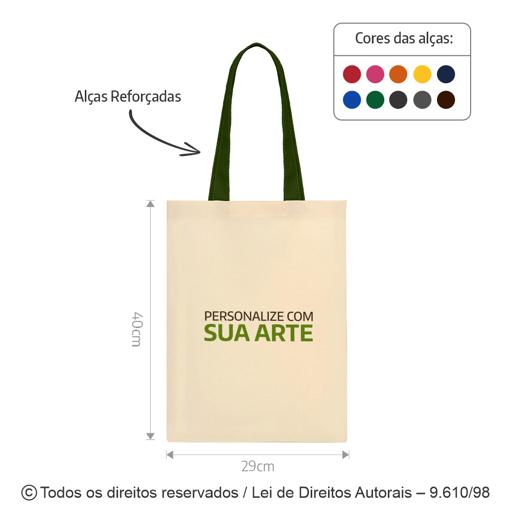 20LFC SACOLA DE LONA 240G  29X40CM NATURAL COM VERDE MUSGO