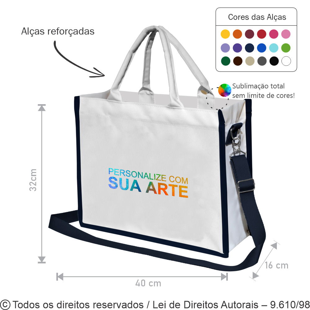 310C SACOLA DE CORDOBA 40X32X15CM BRANCO COM AZUL MARINHO
