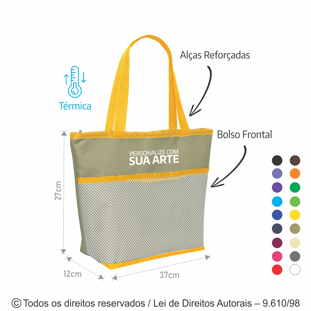 217N BOLSA TERMICA 6 LITROS EM NYLON 600G 37X27X12CM BEGE AMARELO OURO