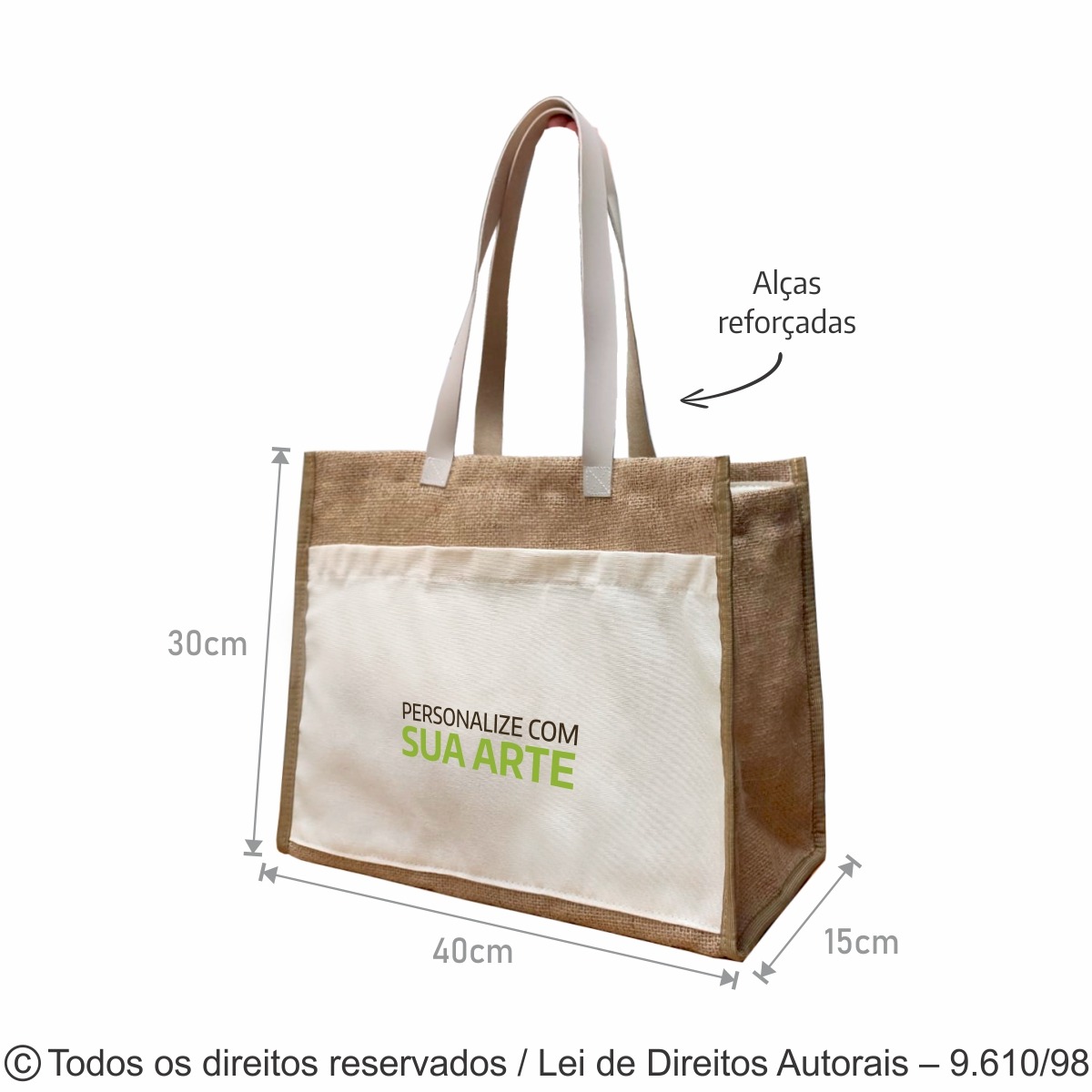 272J BOLSA DE JUTA COM FORRO E BOLSO 40X30X15CM