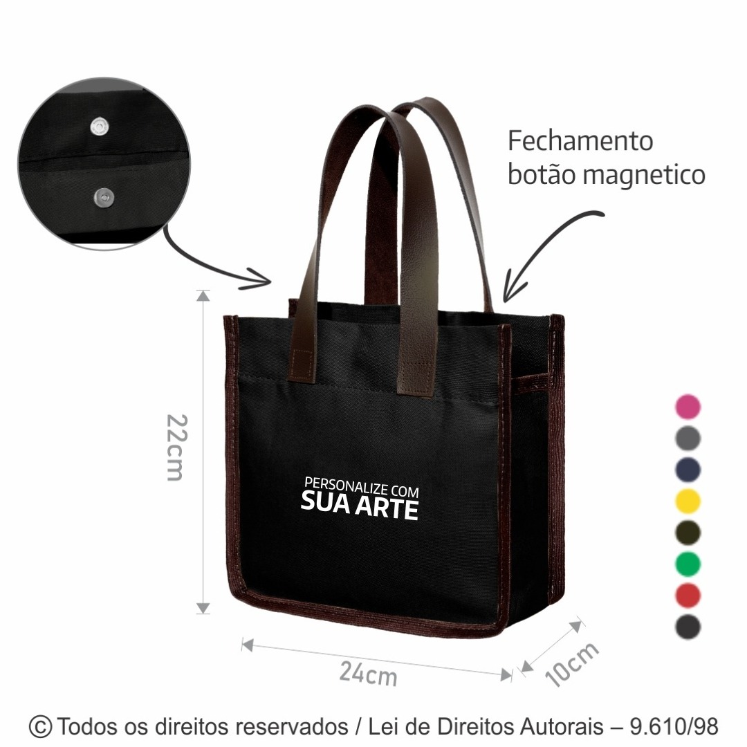 32LC MINE ECOBAG DE LONA COLORIDA 24X22X10CM PRETO COM MARROM